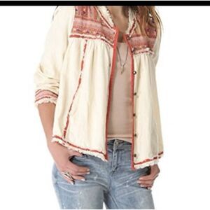 Free People Prairie Swing Boho Jacket Cotton Front Pockets Metal Buttons Size S